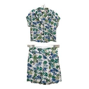 BOGO Monteau White Tropical Palm Print Two-Piece Shorts Set with Green and Blue